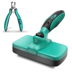Self-Cleaning Slicker Brush With NO- PAIN Bristles Gently Removes Loose Undercoat & Tangled Hair