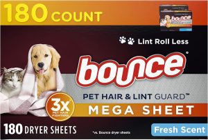 Bounce Pet Hair and Lint Guard Mega Fabric Softener Dryer Sheets with 3X Pet Hair Fighters