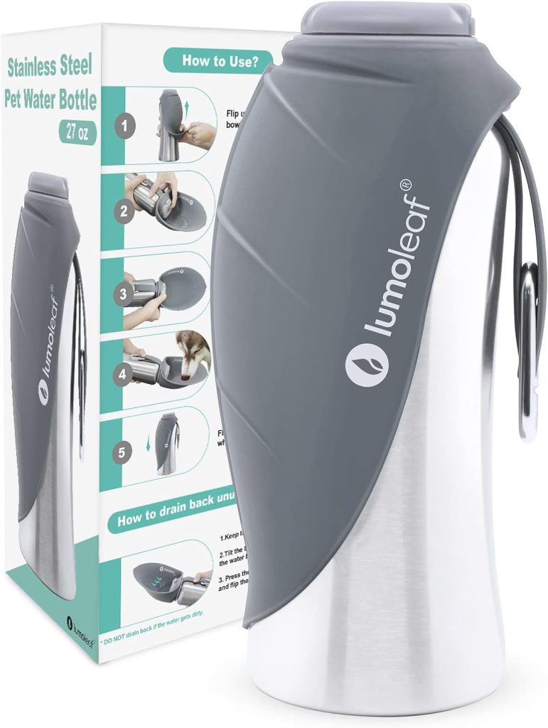 LumoLeaf Portable Dog Water Bottle 27 OZ, Stainless Steel Pet Travel Water Bottle Dispenser